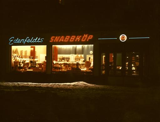 Stockholm, 1957, Edenfeldts snabbköp, självbetjäningsbutik.