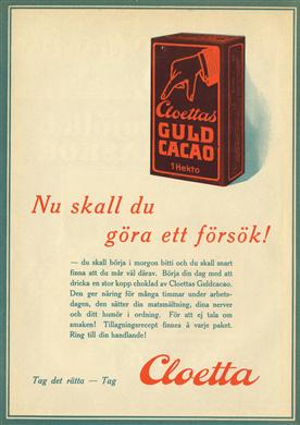 Reklam för Guld Cacao från Cloetta.