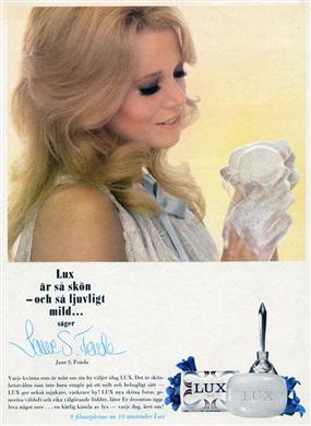 Reklam för Lux toalettvål, med understöd av amerikanska skådespelerskan Jane Fonda.