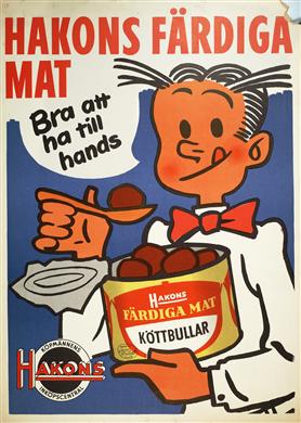 Reklamaffisch för Hakons Färdiga Mat, 1957.