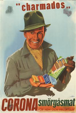 Reklamaffisch för Corona smörgåsmat, småkonserver, 1938-45.