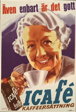 Reklamaffisch för Icafé kaffeersättning, 1940-44.