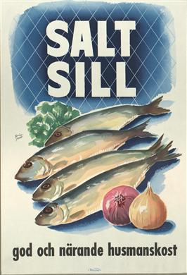 Reklamaffisch för salt sill, kring 1950.