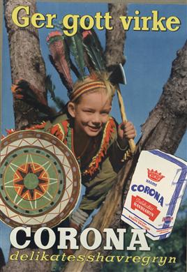 Reklamaffisch för Corona delikatesshavregryn, 1950-tal.